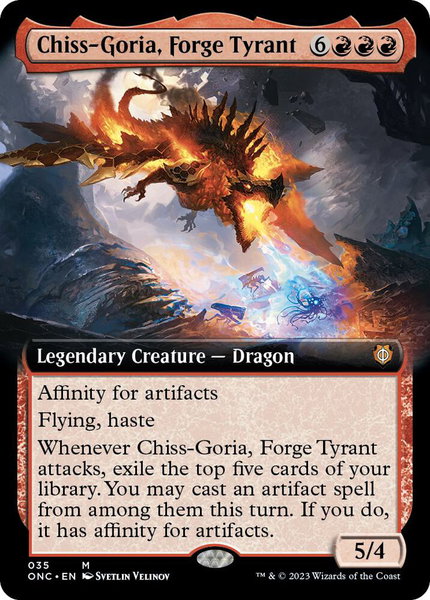 Chiss-Goria, Forge Tyrant (Extended Art) trading card from Commander: Phyrexia: All Will Be One Chiss-Goria, Forge Tyrant (Extended Art) - Commander: Phyrexia: All Will Be One Magic: The Gathering trading card