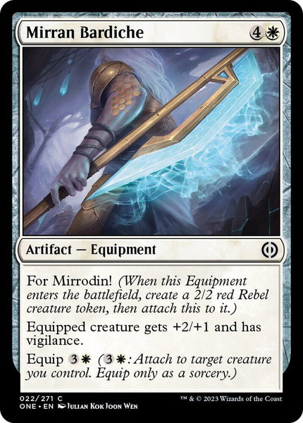 Mirran Bardiche trading card from Phyrexia: All Will Be One Mirran Bardiche - Phyrexia: All Will Be One Magic: The Gathering trading card