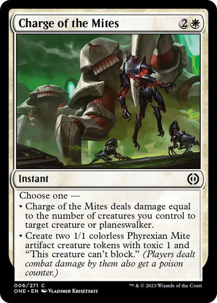 Charge of the Mites trading card from Phyrexia: All Will Be One Charge of the Mites - Phyrexia: All Will Be One Magic: The Gathering trading card