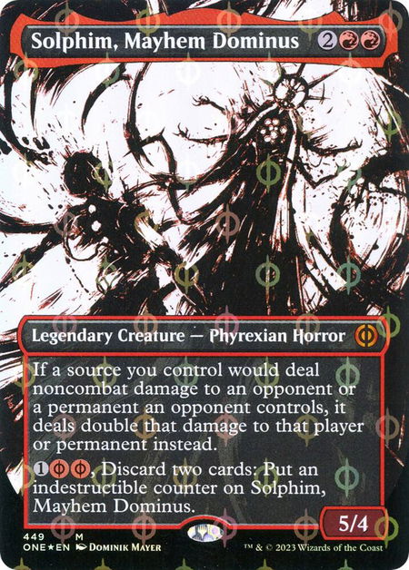 Solphim, Mayhem Dominus (Showcase) (Step-and-Compleat Foil) - Phyrexia: All Will Be One Magic: The Gathering trading card