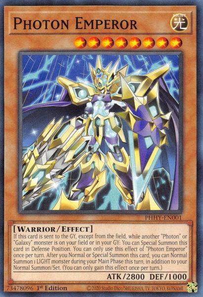 Photon Emperor trading card from Photon Hypernova Photon Emperor - Photon Hypernova YuGiOh trading card