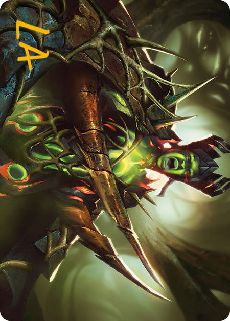 Maze's Mantle Art Card (Gold-Stamped Signature) trading card from Art Series: Phyrexia: All Will Be One Maze's Mantle Art Card (Gold-Stamped Signature) - Art Series: Phyrexia: All Will Be One Magic: The Gathering trading card