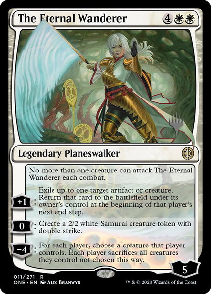 The Eternal Wanderer trading card from Promo Pack: Phyrexia: All Will Be One The Eternal Wanderer - Promo Pack: Phyrexia: All Will Be One Magic: The Gathering trading card