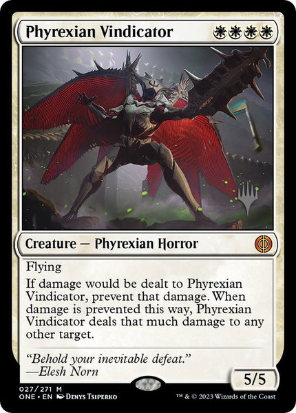 Phyrexian Vindicator trading card from Promo Pack: Phyrexia: All Will Be One Phyrexian Vindicator - Promo Pack: Phyrexia: All Will Be One Magic: The Gathering trading card