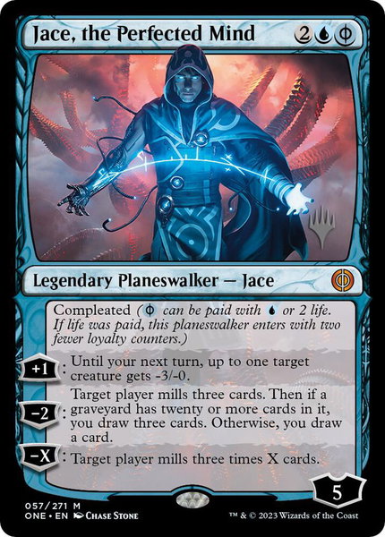 Jace, the Perfected Mind trading card from Promo Pack: Phyrexia: All Will Be One Jace, the Perfected Mind - Promo Pack: Phyrexia: All Will Be One Magic: The Gathering trading card