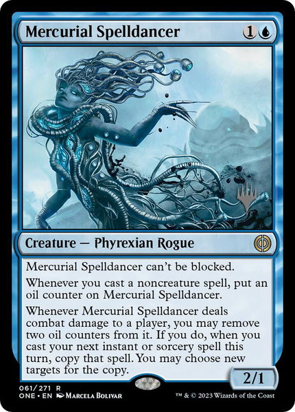 Mercurial Spelldancer trading card from Promo Pack: Phyrexia: All Will Be One Mercurial Spelldancer - Promo Pack: Phyrexia: All Will Be One Magic: The Gathering trading card