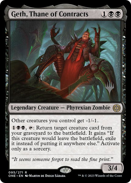 Geth, Thane of Contracts trading card from Promo Pack: Phyrexia: All Will Be One Geth, Thane of Contracts - Promo Pack: Phyrexia: All Will Be One Magic: The Gathering trading card