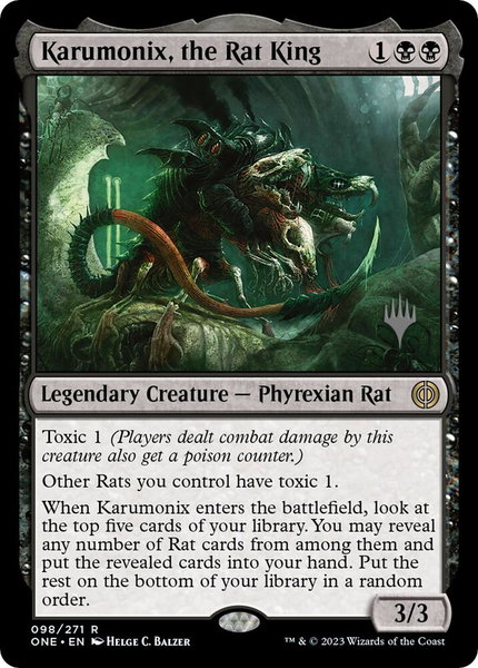 Karumonix, the Rat King trading card from Promo Pack: Phyrexia: All Will Be One Karumonix, the Rat King - Promo Pack: Phyrexia: All Will Be One Magic: The Gathering trading card