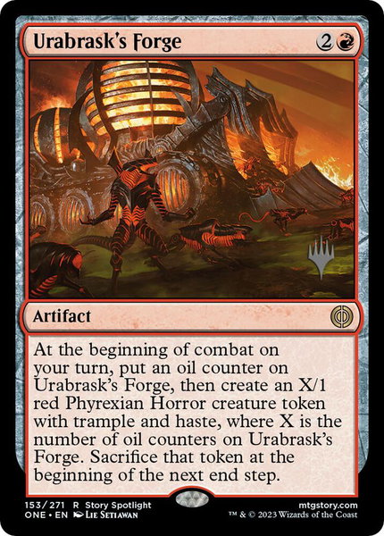 Urabrask's Forge trading card from Promo Pack: Phyrexia: All Will Be One Urabrask's Forge - Promo Pack: Phyrexia: All Will Be One Magic: The Gathering trading card