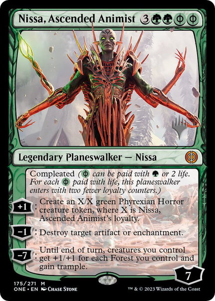 Nissa, Ascended Animist trading card from Promo Pack: Phyrexia: All Will Be One Nissa, Ascended Animist - Promo Pack: Phyrexia: All Will Be One Magic: The Gathering trading card