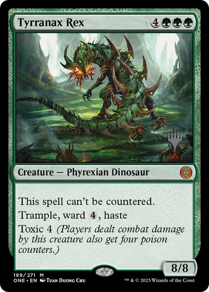 Tyrranax Rex trading card from Promo Pack: Phyrexia: All Will Be One Tyrranax Rex - Promo Pack: Phyrexia: All Will Be One Magic: The Gathering trading card