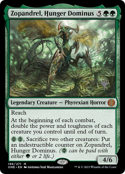 Zopandrel, Hunger Dominus trading card from Promo Pack: Phyrexia: All Will Be One Zopandrel, Hunger Dominus - Promo Pack: Phyrexia: All Will Be One Magic: The Gathering trading card
