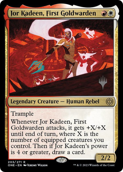 Jor Kadeen, First Goldwarden trading card from Promo Pack: Phyrexia: All Will Be One Jor Kadeen, First Goldwarden - Promo Pack: Phyrexia: All Will Be One Magic: The Gathering trading card