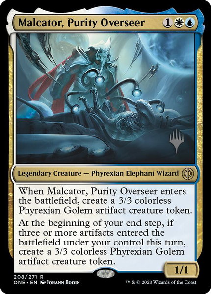 Malcator, Purity Overseer trading card from Promo Pack: Phyrexia: All Will Be One Malcator, Purity Overseer - Promo Pack: Phyrexia: All Will Be One Magic: The Gathering trading card