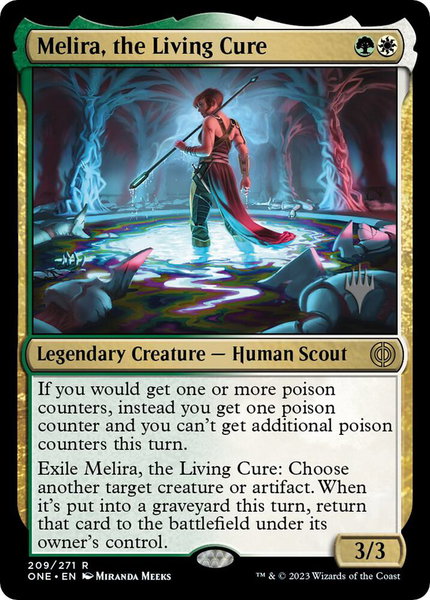 Melira, the Living Cure trading card from Promo Pack: Phyrexia: All Will Be One Melira, the Living Cure - Promo Pack: Phyrexia: All Will Be One Magic: The Gathering trading card