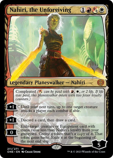 Nahiri, the Unforgiving trading card from Promo Pack: Phyrexia: All Will Be One Nahiri, the Unforgiving - Promo Pack: Phyrexia: All Will Be One Magic: The Gathering trading card