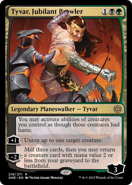 Tyvar, Jubilant Brawler trading card from Promo Pack: Phyrexia: All Will Be One Tyvar, Jubilant Brawler - Promo Pack: Phyrexia: All Will Be One Magic: The Gathering trading card