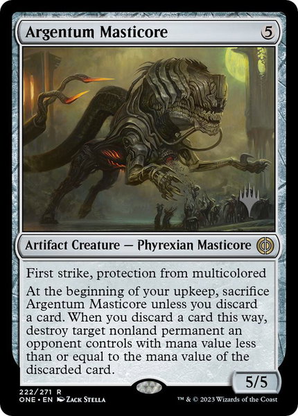 Argentum Masticore trading card from Promo Pack: Phyrexia: All Will Be One Argentum Masticore - Promo Pack: Phyrexia: All Will Be One Magic: The Gathering trading card