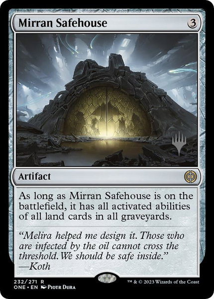 Mirran Safehouse trading card from Promo Pack: Phyrexia: All Will Be One Mirran Safehouse - Promo Pack: Phyrexia: All Will Be One Magic: The Gathering trading card