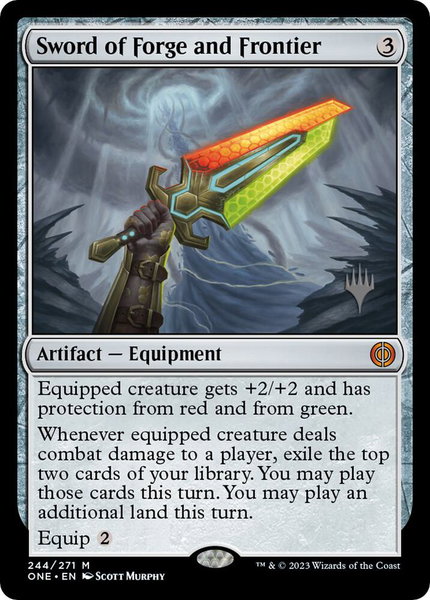Sword of Forge and Frontier trading card from Promo Pack: Phyrexia: All Will Be One Sword of Forge and Frontier - Promo Pack: Phyrexia: All Will Be One Magic: The Gathering trading card