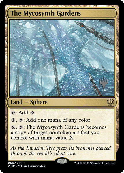 The Mycosynth Gardens trading card from Promo Pack: Phyrexia: All Will Be One The Mycosynth Gardens - Promo Pack: Phyrexia: All Will Be One Magic: The Gathering trading card