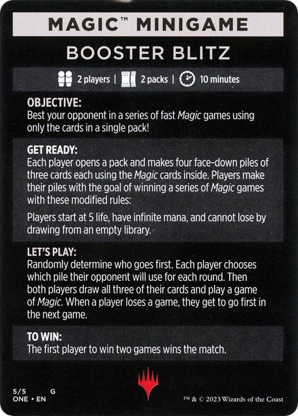 Magic Minigame: Booster Blitz trading card from Phyrexia: All Will Be One Magic Minigame: Booster Blitz - Phyrexia: All Will Be One Magic: The Gathering trading card