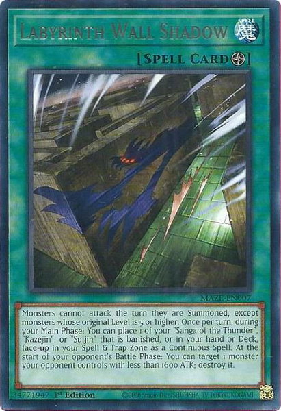 Labyrinth Wall Shadow trading card from Maze of Memories Labyrinth Wall Shadow - Maze of Memories YuGiOh trading card