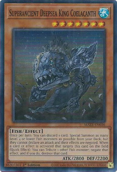 Superancient Deepsea King Coelacanth - Maze of Memories YuGiOh trading card