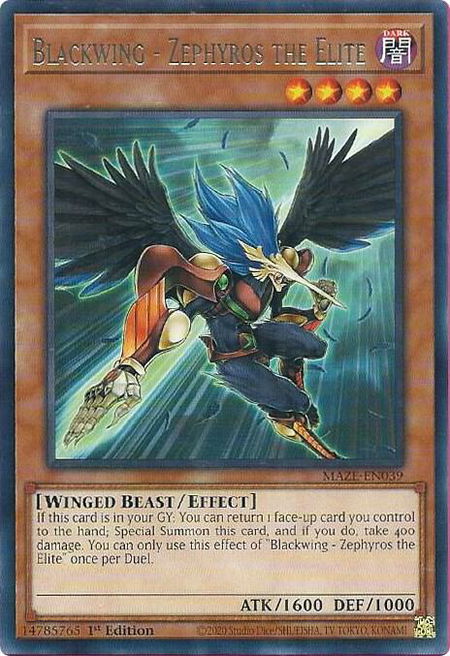 Blackwing - Zephyros the Elite - Maze of Memories YuGiOh trading card