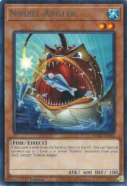 Nimble Angler trading card from Maze of Memories Nimble Angler - Maze of Memories YuGiOh trading card
