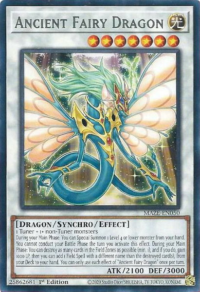 Ancient Fairy Dragon trading card from Maze of Memories Ancient Fairy Dragon - Maze of Memories YuGiOh trading card