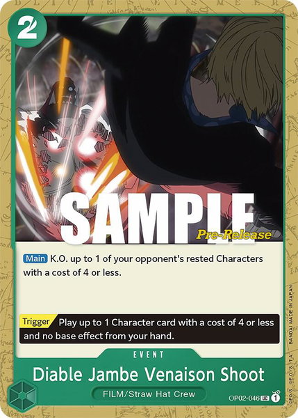 Diable Jambe Venaison Shoot trading card from Paramount War Pre-Release Cards Diable Jambe Venaison Shoot - Paramount War Pre-Release Cards One Piece trading card