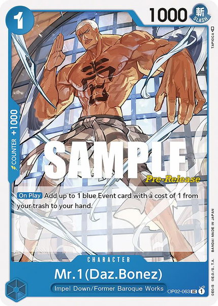 Mr.1 (Daz.Bonez) trading card from Paramount War Pre-Release Cards Mr.1 (Daz.Bonez) - Paramount War Pre-Release Cards One Piece trading card