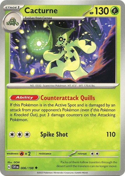 Cacturne - 006/198 trading card from SV01: Scarlet & Violet Base Set Cacturne - 006/198 - SV01: Scarlet & Violet Base Set Pokémon trading card