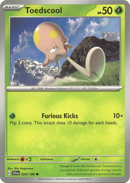 Toedscool - 024/198 trading card from SV01: Scarlet & Violet Base Set Toedscool - 024/198 - SV01: Scarlet & Violet Base Set Pokémon trading card
