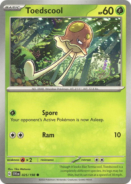 Toedscool - 025/198 trading card from SV01: Scarlet & Violet Base Set Toedscool - 025/198 - SV01: Scarlet & Violet Base Set Pokémon trading card