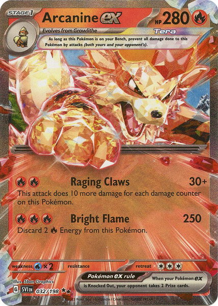 Arcanine ex - 032/198 trading card from SV01: Scarlet & Violet Base Set Arcanine ex - 032/198 - SV01: Scarlet & Violet Base Set Pokémon trading card