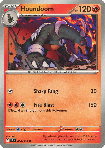 Houndoom - 034/198 trading card from SV01: Scarlet & Violet Base Set Houndoom - 034/198 - SV01: Scarlet & Violet Base Set Pokémon trading card