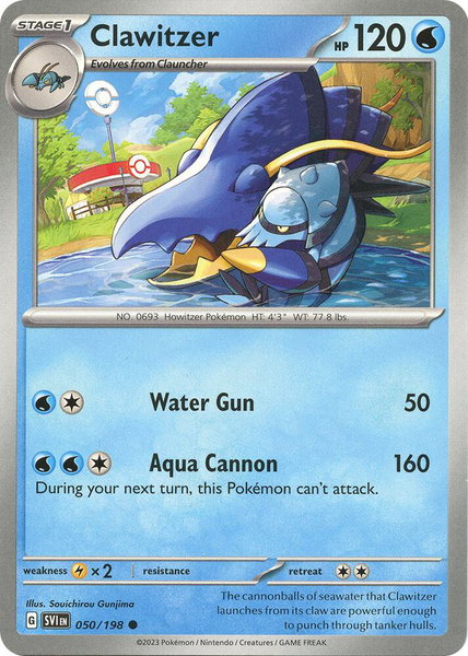 Clawitzer trading card from SV01: Scarlet & Violet Base Set Clawitzer - SV01: Scarlet & Violet Base Set Pokémon trading card
