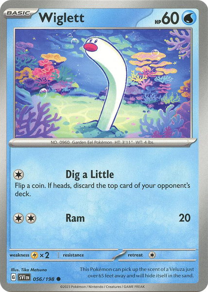 Wiglett - 056/198 trading card from SV01: Scarlet & Violet Base Set Wiglett - 056/198 - SV01: Scarlet & Violet Base Set Pokémon trading card