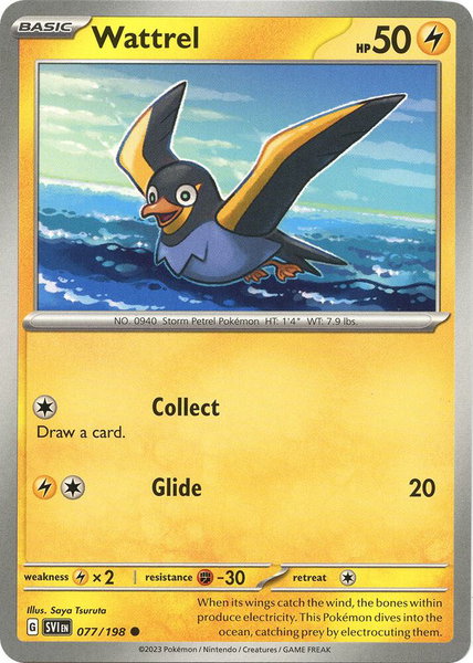 Wattrel - 077/198 trading card from SV01: Scarlet & Violet Base Set Wattrel - 077/198 - SV01: Scarlet & Violet Base Set Pokémon trading card