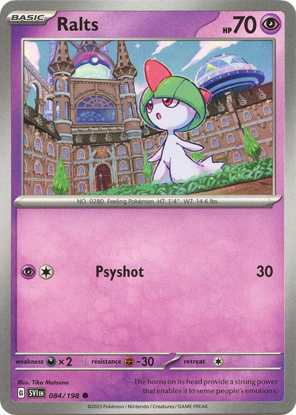 Ralts - 084/198 trading card from SV01: Scarlet & Violet Base Set Ralts - 084/198 - SV01: Scarlet & Violet Base Set Pokémon trading card