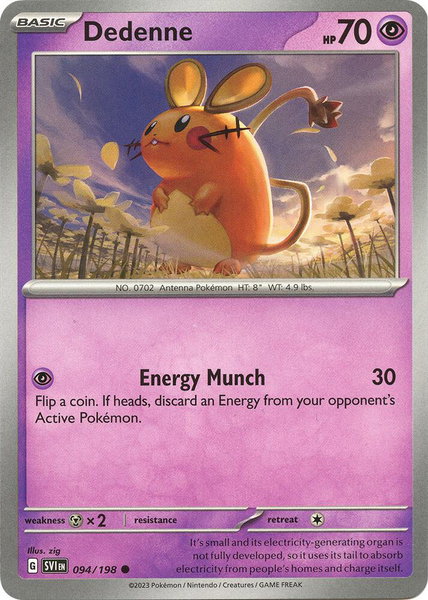 Dedenne - 094/198 trading card from SV01: Scarlet & Violet Base Set Dedenne - 094/198 - SV01: Scarlet & Violet Base Set Pokémon trading card