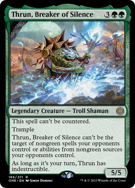 Thrun, Breaker of Silence trading card from Promo Pack: Phyrexia: All Will Be One Thrun, Breaker of Silence - Promo Pack: Phyrexia: All Will Be One Magic: The Gathering trading card