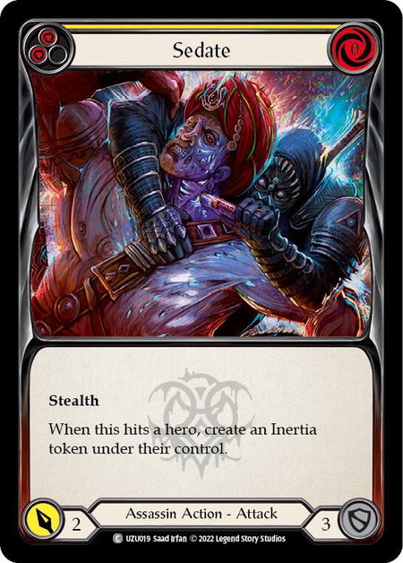 Sedate (Yellow) trading card from Blitz Deck: Outsiders - Uzuri Sedate (Yellow) - Blitz Deck: Outsiders - Uzuri Flesh and Blood trading card