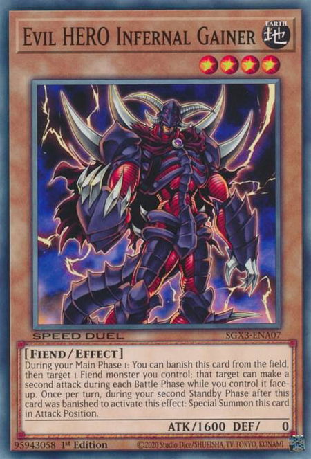 Evil HERO Infernal Gainer trading card from Speed Duel GX: Duelists of Shadows Evil HERO Infernal Gainer - Speed Duel GX: Duelists of Shadows YuGiOh trading card