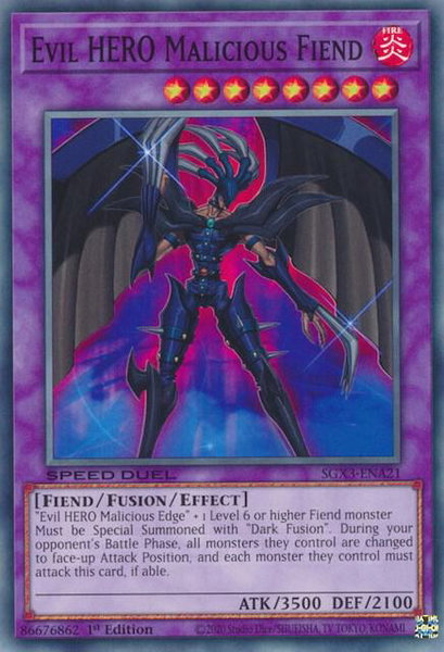 Evil HERO Malicious Fiend trading card from Speed Duel GX: Duelists of Shadows Evil HERO Malicious Fiend - Speed Duel GX: Duelists of Shadows YuGiOh trading card
