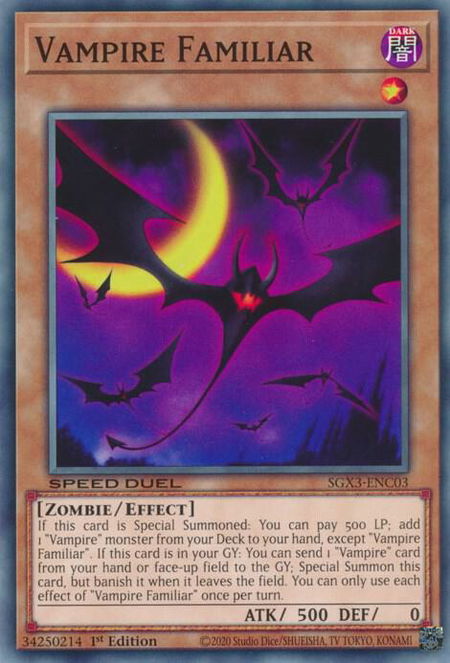 Vampire Familiar - Speed Duel GX: Duelists of Shadows YuGiOh trading card