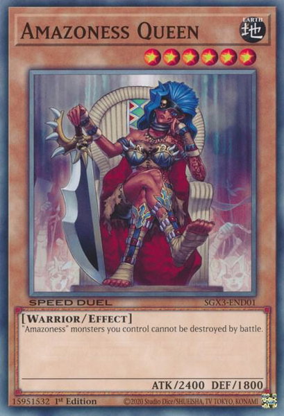 Amazoness Queen trading card from Speed Duel GX: Duelists of Shadows Amazoness Queen - Speed Duel GX: Duelists of Shadows YuGiOh trading card