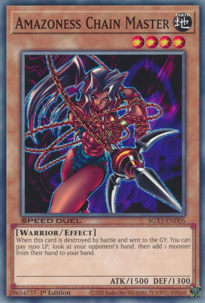 Amazoness Chain Master trading card from Speed Duel GX: Duelists of Shadows Amazoness Chain Master - Speed Duel GX: Duelists of Shadows YuGiOh trading card